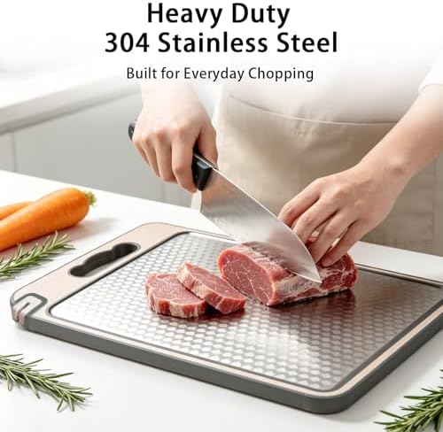 Non-Toxic Cutting Board – Double-Sided, Diamond-Pattern Stainless Steel & Wheat Straw – Scratch Resistant,Non-Slip, BPA-Free & Dishwasher Safe – 15×10 Inch