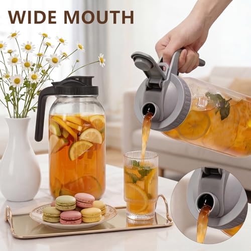 3 Pack Glass Pitchers with Lid, 64 oz Sun Tea Pitcher, Half Gallon Mason Jar Pitcher with Wide Mouth Airtight Lid for Ice Tea, Cold Brew Coffee, Fridge Water, Milk, Juices, Leak Proof Water Jug