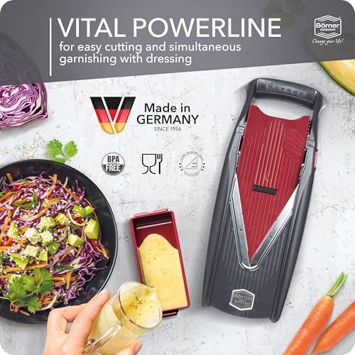 Börner by Reston Lloyd Mandoline Slicer Vital (Basic Set) • V-Slicer with 10 Cutting Styles & Safety Food Holder • Adjustable Kitchen Slicer & Dressing Function