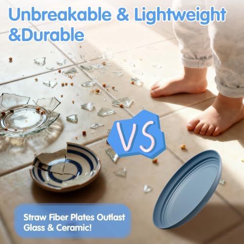 Quatish 16 PCS Reusable Plastic Plates, Dinner Plate, Plate Set, MC