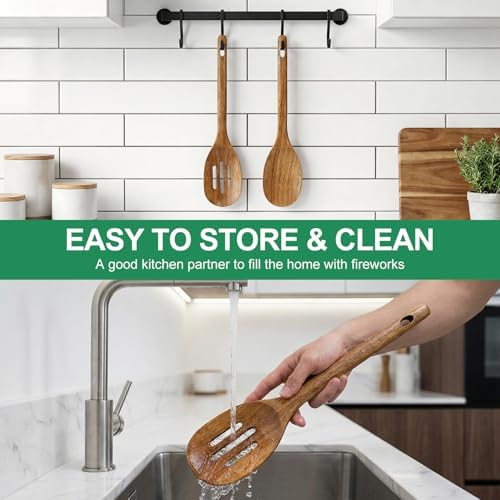 Wooden Spoon for Cooking Utensil Non Toxic Serving Mixing Slotted Spoon Set