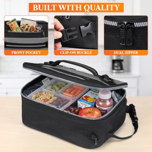 opux Insulated Lunch Bag for Men Women Kids, Soft Lunch Box, Gray