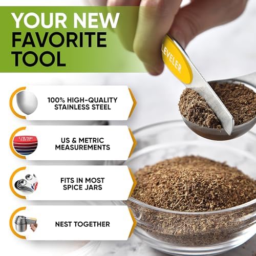Spring Chef 15 Magnetic Measuring Cups & Spoons Set w/Levelers, Multicolor