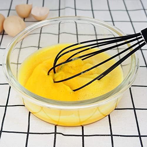 GorGin high temperature and easy to clean silicone whisk, stirrer, 10 inch, grip good grip design for Blending Whisking Beating Stirring Cooking Baking (1 Pack | black)