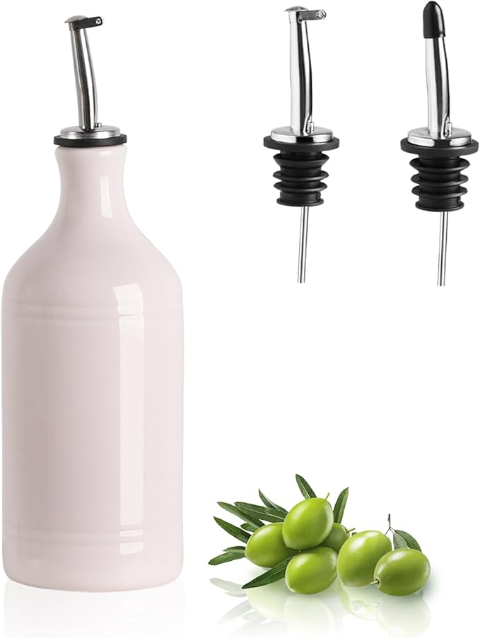 Sweejar Ceramic Olive Oil Dispenser Bottle, Opaque Oil Cruet Protects to Reduce Oxidation, Suitable for Storage Vinegar, Coffee Syrups & Other Liquids, Pack of 1, 15.5 Fl Oz(Rose Quartz)
