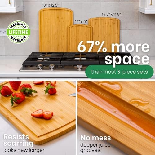 Greener Chef Luxury Wood Cutting Board 3-Piece Set with Vertical Grain Strength Technology - Extra Large Bamboo Cutting Boards for Kitchen with Deep Juice Grooves for Chopping - Lifetime Replacements