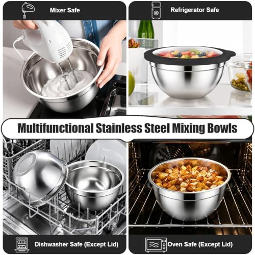 P&P CHEF Stainless Steel Mixing Bowls with Visible Airtight Lids, Black