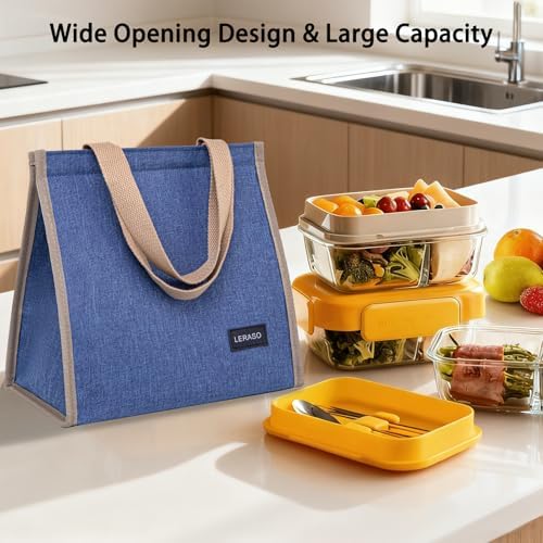 Insulated Lunch Bag for Work, 10.2"x5.9"x10.2" Oxford Waterproof Lunch Tote, Thermal Lunch Box for Office, Picnic & Outdoor, Blue Canvas Tote Bag