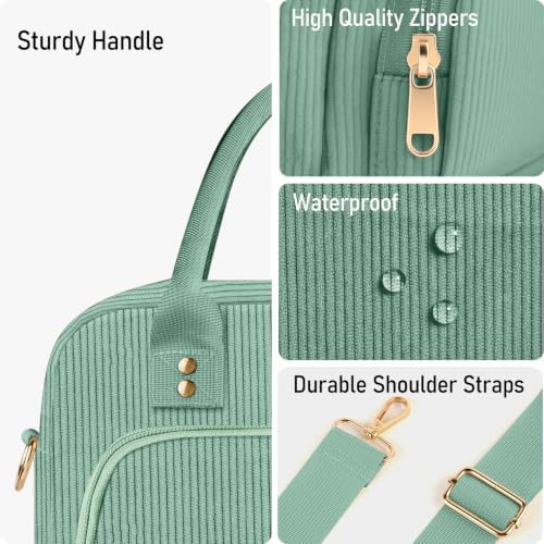 Lunch Bag Large Insulated Lunch Box for Women Adult Cute Pink Strawberry Lunchbox Corduroy Lunch Bags Boxes Pail with Shoulder Strap for Work (Light green)