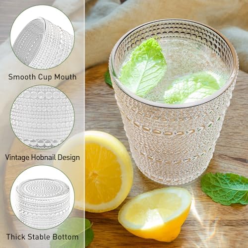 Hobnail Drinking Glasses Set of 12 Kitchen Glass Cups Glassware, Clear