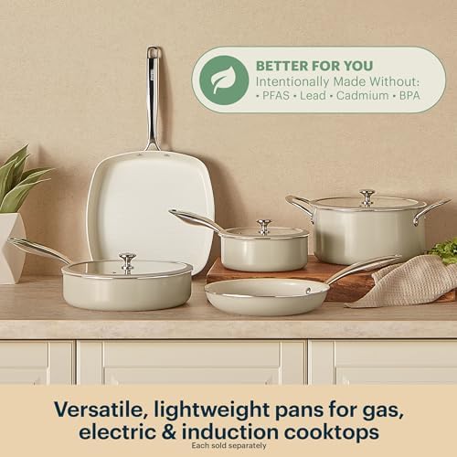 Pyrex 7.7-Inch Saucepan Ceramic Cookware with Lid & Stainless Steel Handles
