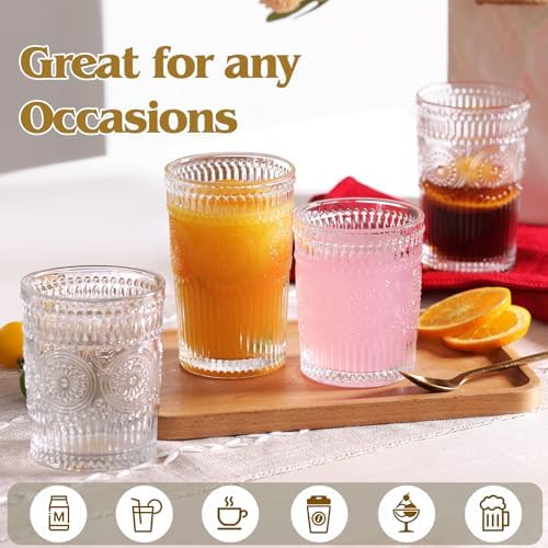 Moretoes Vintage Drinking Glasses Set of 12 Textured Striped Glass Cups