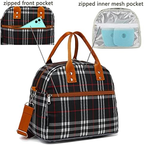 FlowFly Insulated Lunch Bag for Women & Men, Large Reusable Lunch Tote with Shoulder Strap & Handle, Freezable Cooler Bag for Work, Travel & Meal Prep,W&B (W&B)
