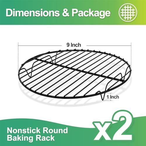 P&P CHEF 9 Inch Cooking Rack Round for Steaming Cooling, Black, 2 Pack