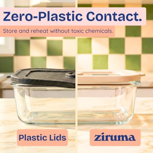 Non-Toxic Glass Food Containers with Lids, 2-Pack, 50 oz, Airtight, Beige