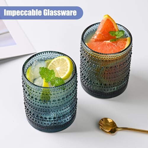 ZMOWIPDL Drinking Glasses Set of 6,12oz Blue Hobnail Glass Cups