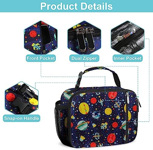 esouler Lunch Box Kids Insulated Lunch Bag for Boys & Girls Durable Children Lunchbox for School with Water Bottle Holder-Space