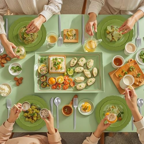 U-QE 100PCS Olive Green Plastic Plates - Plastic Green Plates Disposable