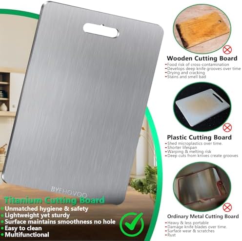 Titanium Cutting Board for Kitchen Set of 3,100% Pure Titanium Cutting Boards Double Sided Non-Toxic Hygiene Dishwasher-Safe Food Grade Metal Chopping Board for Meat,Fruit & Vegetables