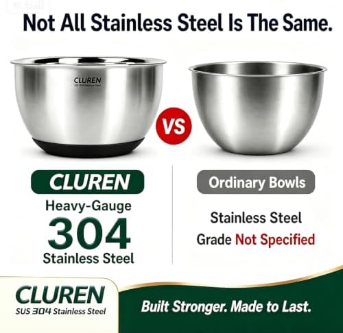 304 Stainless Steel Mixing Bowls Set, 3-Piece (1.5, 3 & 5 QT)