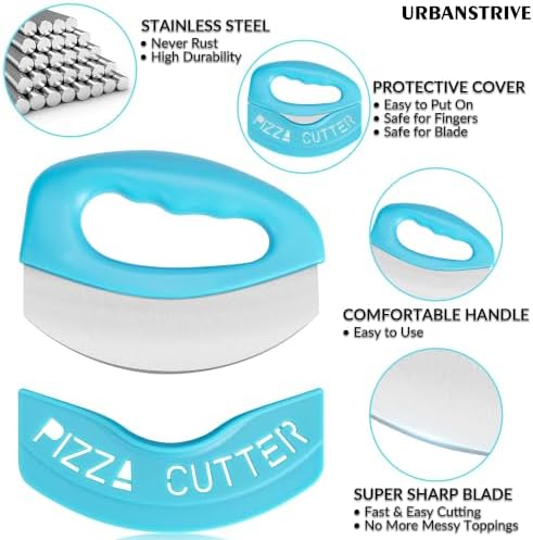 Urbanstrive Heavy Duty Stainless Steel Pizza Cutter with Cover, Super Sharp Blade Pizza Knife Pizza Cutter Rocker, Perfect Kitchen Gadgets for Pizza Cutting Home Essentials (Blue)