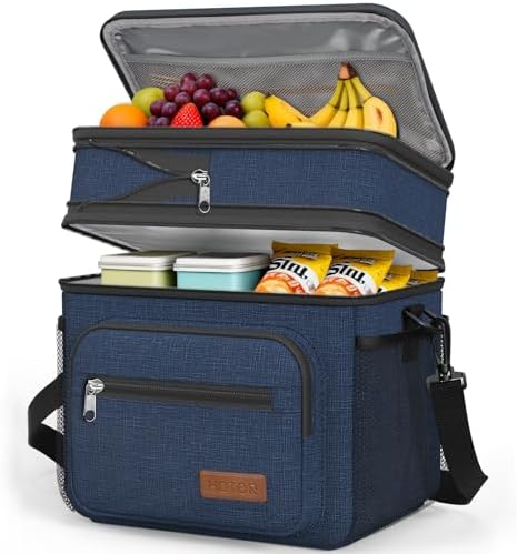HOTOR Lunch Box Men Women Double-Layer Insulated Lunch Bag Dark Blue 12L