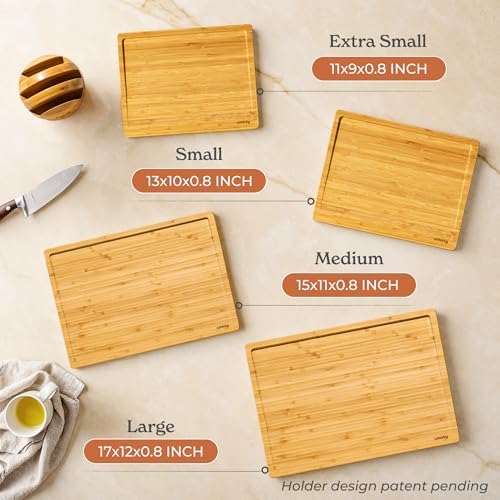 SMIRLY Wood Cutting Board - 4 Pack Cutting Board Set with Stand - Bamboo