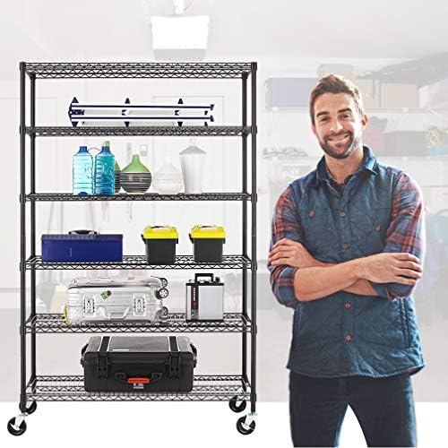 BestOffice | 6-Tier Wire Shelf with Wheels | 18" x 48" x 78" | Black