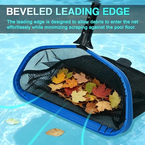 FEED GARDEN Pool Leaf Rake Pool Skimmer Nets for Cleaning with Double-Layer Deep Big Bag,17.5" L x 11" W Heavy Duty Aluminum Frame & Handle Rake(Pole Not Included)
