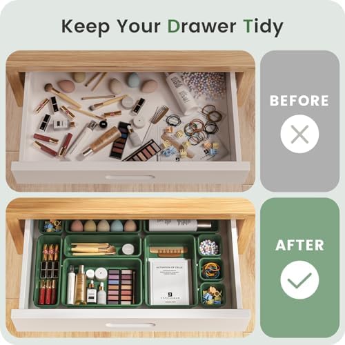 A-LuGei 【Military Grade】 Drawer Organizer for Vanity Bathroom Makeup Desk