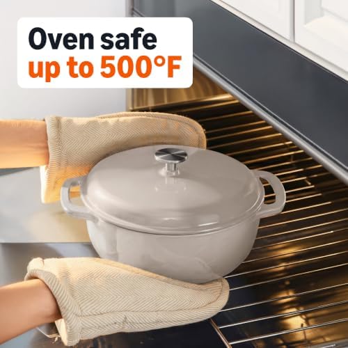 Amazon Basics Cast Iron Dutch Oven Pot with Lid, Enameled, Dual Handles, Round, Heavy-Duty, Small, 4.3-Quart, Linen Gray