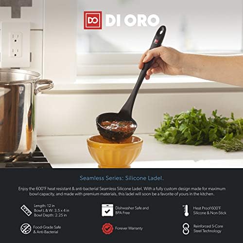 DI ORO Silicone Ladle - Soup & Serving, 600F Heat Resistant, Black