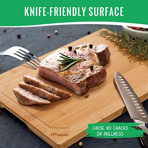 Hiware Bamboo Cutting Board for Kitchen, Heavy Duty Wood Cutting Board with Juice Groove, 100% Organic Bamboo, Pre Oiled, 15" x 10"