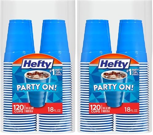 Hefty Party On Disposable Plastic Cups, Marine Blue, 18 Ounce, 120 Count (Pack of 2)