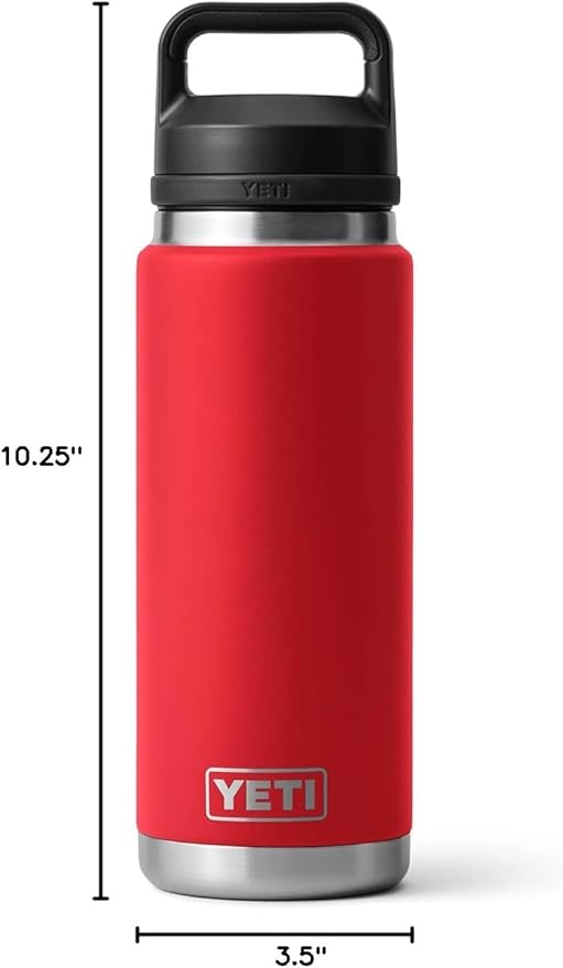 YETI Rambler 26 oz Bottle, Leakproof, Vacuum Insulated, Stainless Steel with Chug Cap, Rescue Red