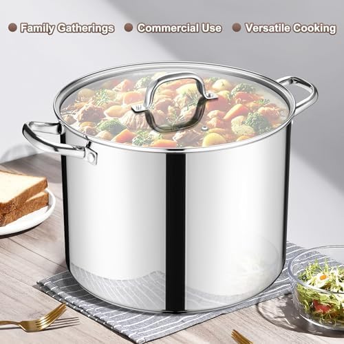E-far 20 Qt Large Stock Canning Pot, Stainless Steel Stockpot with Lid