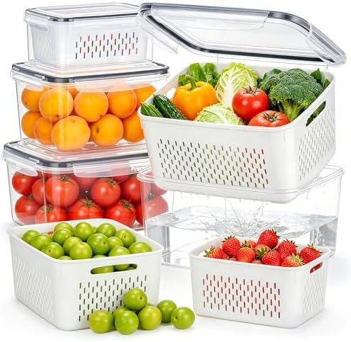 4 Pack Fruit Storage Containers for Fridge Set, BPA Free Produce Containers