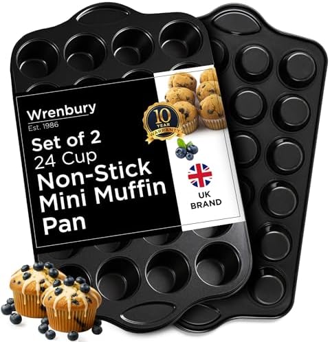 Wrenbury Mini Muffin Pan 24 Cup Set of 2 - Nonstick Small Cupcake Tin