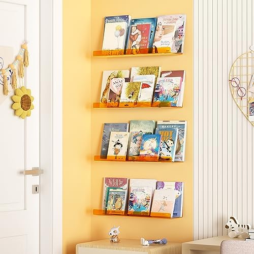 upsimples 4 Pcs 15" Acrylic Shelves for Wall Decor and Display, Orange