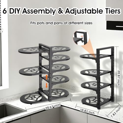 Adjustable Pots & Pans Organizer for Cabinet: 8-Tier Heavy Duty Pan Rack