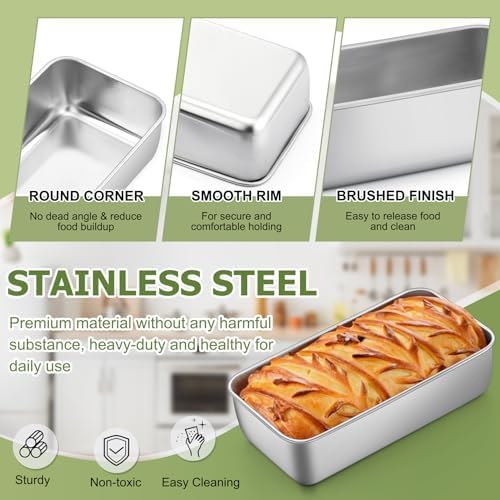 P&P CHEF Loaf Pan, 9 x 5 Inch Stainless Steel Bread Pan, (Silver, 1Pc)