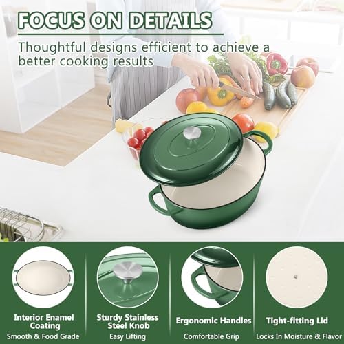 TeamFar Oval Dutch Oven, 5qt Enameled Cast Iron Dutch Oven Pot with Lid