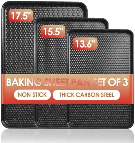 Baking Sheet Pan Set of 3, Nonstick Carbon Steel Cookie Sheets with Texture