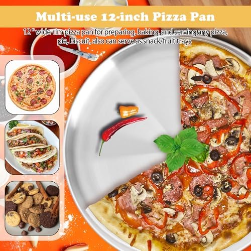 12 Inch Pizza Pan for Oven Set of 2, Non-Stick Stainless Steel Pizza Pan