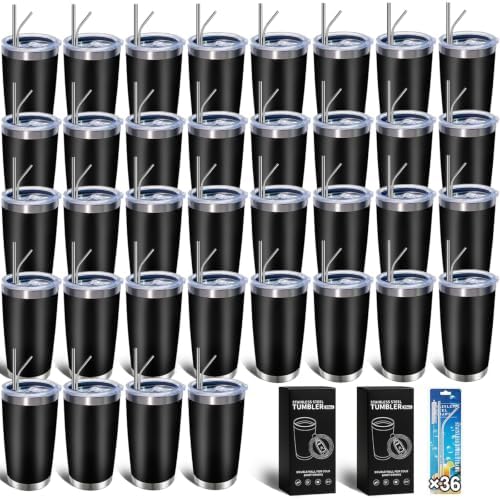 HAOLI 36 Pack Bulk 20oz Stainless Steel Tumblers, Lids & Straws, Black
