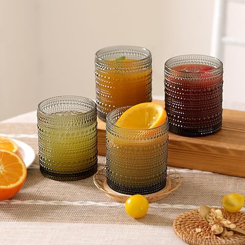 Moretoes 10oz Gray Hobnail Drinking Glasses Set of 6 Cocktail Glasses