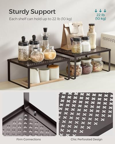 SONGMICS Set of 2 Metal Spice Racks, Stackable Expandable Shelf Risers