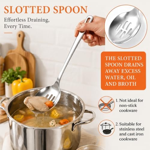 5 Pcs Serving Spoon Set, Large Slotted Spoon Metal Soup Ladle
