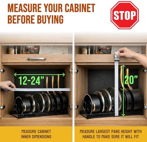 Norcalway Adjustable Bakeware Pots and Pans Organizer Under Cabinet, Cookie Sheet Baking Pan Pot Lid Organizers (14 Dividers)