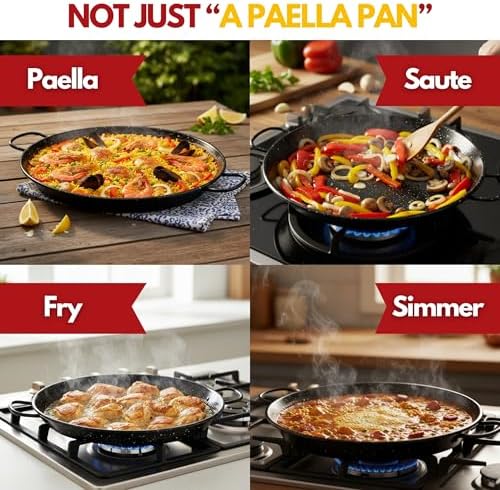 Paelluxe Paella Pan Enameled No-Rust Steel Skillet - 18 Inch, 12 Servings